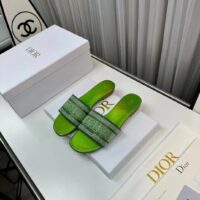 Dior Women CD Dway Slide Green Cotton Embroidered Metallic Thread Strass (1)