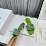 Dior Women CD Dway Slide Green Cotton Embroidered Metallic Thread Strass - immagine 9