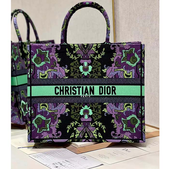 Dior Women CD Large Dior Book Tote Multicolor Dior Indian Purple Embroidery (2)