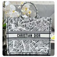 Dior Women CD Large Dior Book Tote White Black Plan De Paris Embroidery (9)