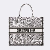 Dior Women CD Large Dior Book Tote White Black Plan De Paris Embroidery (9)