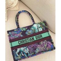 Dior Women CD Medium Book Tote Blue Multicolor Toile De Jouy Voyage Embroidery (8)