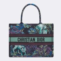 Dior Women CD Medium Book Tote Blue Multicolor Toile De Jouy Voyage Embroidery (8)