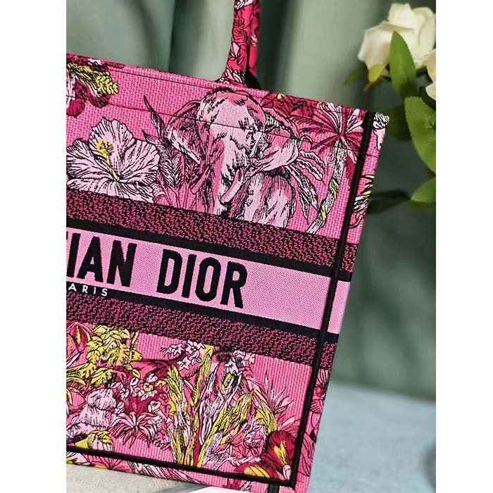 Dior Women CD Medium Book Tote Fuchsia Multicolor Toile de Jouy Voyage Embroidery (3)