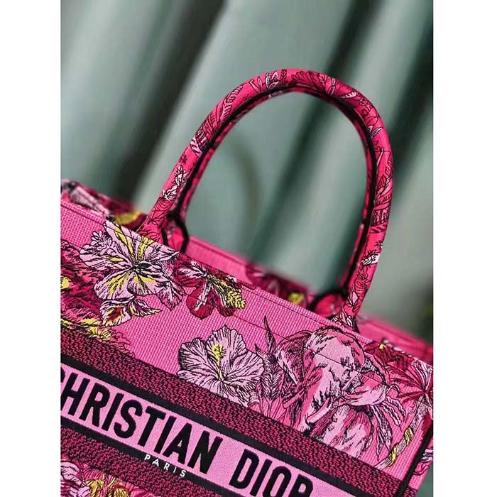 Medium Dior Book Tote Fuchsia Multicolor Toile de Jouy Voyage Embroidery  (36 x 27.5 x 16.5 cm)