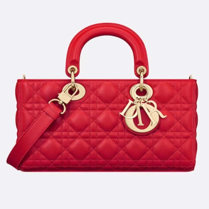 Dior Women CD Medium D-Joy Bag Scarlet Red Cannage Lambskin