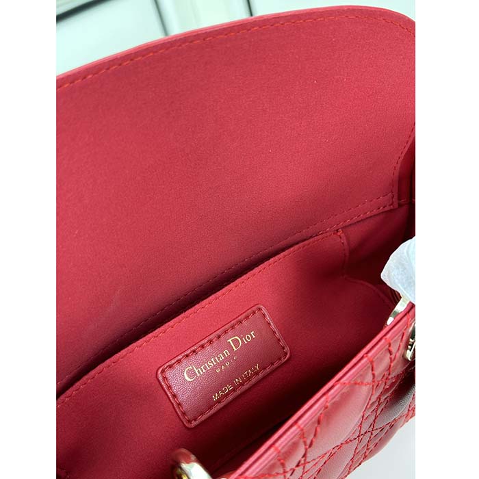 Dior Women CD Medium D-Joy Bag Scarlet Red Cannage Lambskin (4)
