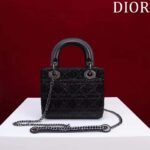 Dior Women CD Mini Lady Dior Bag Black Cannage Cotton Embroidered Micropearls - immagine 3