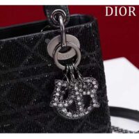Dior Women CD Mini Lady Dior Bag Black Cannage Cotton Embroidered Micropearls (5)