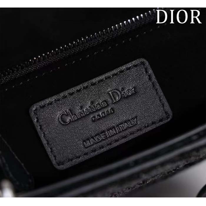 Dior Women CD Mini Lady Dior Bag Black Cannage Cotton Embroidered Micropearls (11)