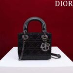 Dior Women CD Mini Lady Dior Bag Black Cannage Cotton Embroidered Micropearls - immagine 2