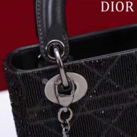 Dior Women CD Mini Lady Dior Bag Black Cannage Cotton Embroidered Micropearls (5)