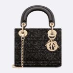 Borsa Dior Donna CD Mini Lady Dior nera in cotone Cannage con microperle ricamate