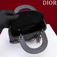 Dior Women CD Mini Lady Dior Bag Black Cannage Cotton Embroidered Micropearls (5)