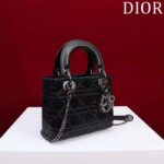 Dior Women CD Mini Lady Dior Bag Black Cannage Cotton Embroidered Micropearls - immagine 4