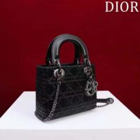 Dior Women CD Mini Lady Dior Bag Black Cannage Cotton Embroidered Micropearls (5)