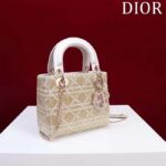 Dior Women CD Mini Lady Dior Bag Caramel Beige Cannage Cotton Embroidered Micropearls - immagine 4