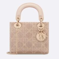 Dior Women CD Mini Lady Dior Bag Caramel Beige Cannage Cotton Embroidered Micropearls (2)