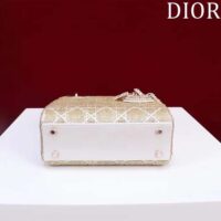 Dior Women CD Mini Lady Dior Bag Caramel Beige Cannage Cotton Embroidered Micropearls (2)