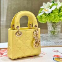 Dior Women CD Mini Lady Dior Bag Yellow Patent Cannage Lambskin (6)