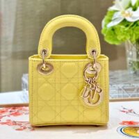 Dior Women CD Mini Lady Dior Bag Yellow Patent Cannage Lambskin (6)