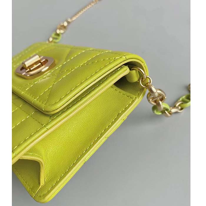 Dior Women CD Miss Caro Micro Bag Lime Yellow Macrocannage Lambskin (1)