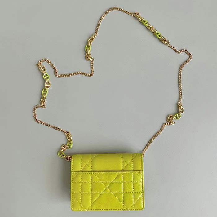 Dior Women CD Miss Caro Micro Bag Lime Yellow Macrocannage Lambskin (10)