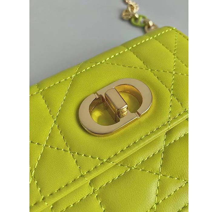 Dior Women CD Miss Caro Micro Bag Lime Yellow Macrocannage Lambskin (11)