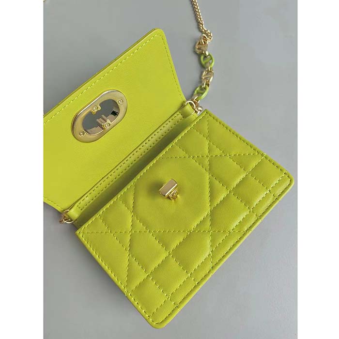 Dior Women CD Miss Caro Micro Bag Lime Yellow Macrocannage Lambskin (12)