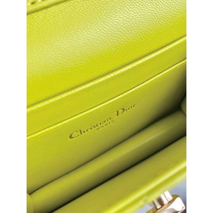 Dior Women CD Miss Caro Micro Bag Lime Yellow Macrocannage Lambskin (4)