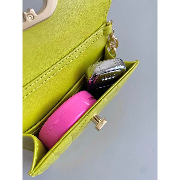 Dior Women CD Miss Caro Micro Bag Lime Yellow Macrocannage Lambskin (7)