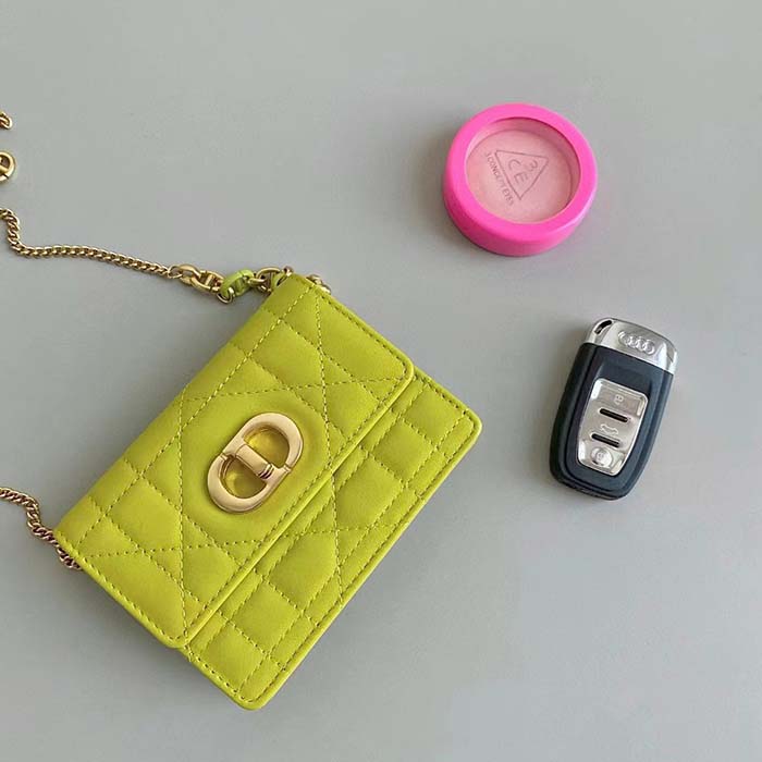 Dior Women CD Miss Caro Micro Bag Lime Yellow Macrocannage Lambskin (8)