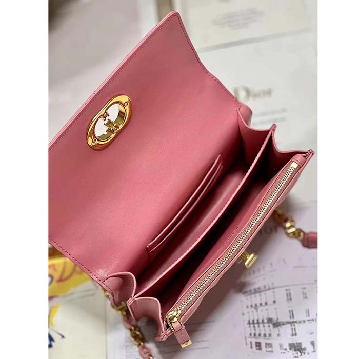 Dior Women CD Miss Caro Mini Bag Light Pink Macrocannage Lambskin (7)