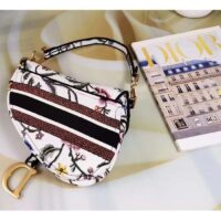 Dior Women CD Saddle Bag White Multicolor Dior Petites Fleurs Embroidery (9)
