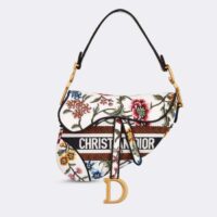 Dior Women CD Saddle Bag White Multicolor Dior Petites Fleurs Embroidery (9)