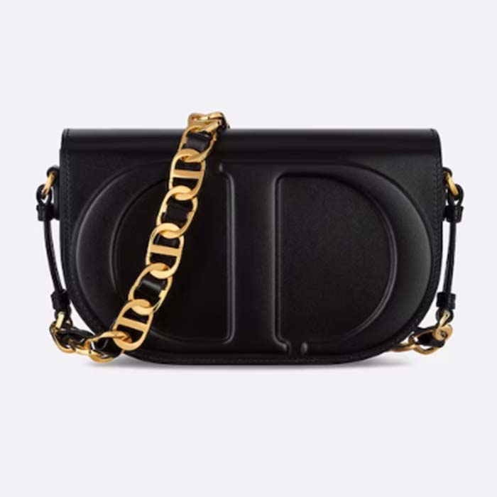 Dior Women CD Signature Bag Strap Black CD-Embossed Box Calfskin