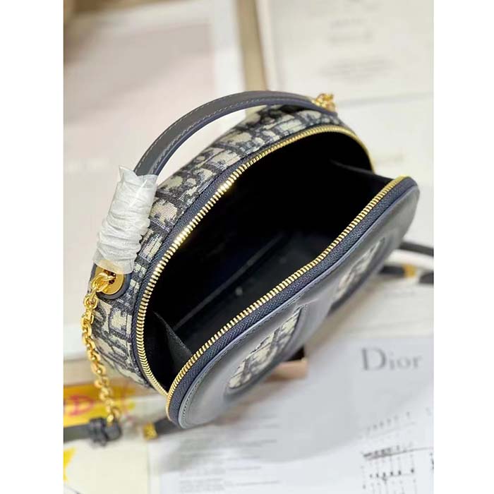 Dior Women CD Signature Oval Camera Bag Blue Navy Dior Oblique Jacquard (3)