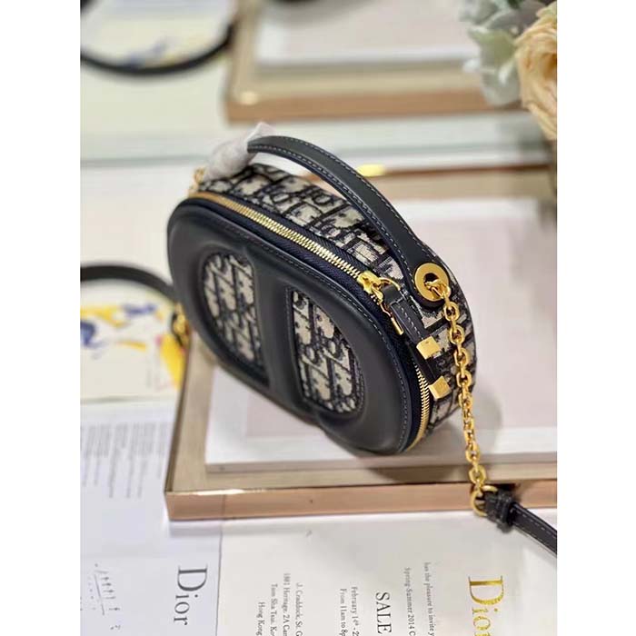 Dior Women CD Signature Oval Camera Bag Blue Navy Dior Oblique Jacquard (4)