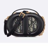 Dior Women CD Signature Oval Camera Bag Blue Navy Dior Oblique Jacquard (7)