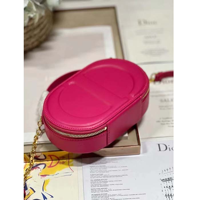 Dior Women CD Signature Oval Camera Bag Rani Pink Calfskin Embossed (1)