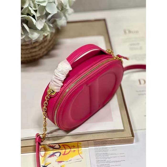 Dior Women CD Signature Oval Camera Bag Rani Pink Calfskin Embossed (10)
