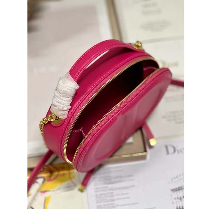 Dior Women CD Signature Oval Camera Bag Rani Pink Calfskin Embossed (4)