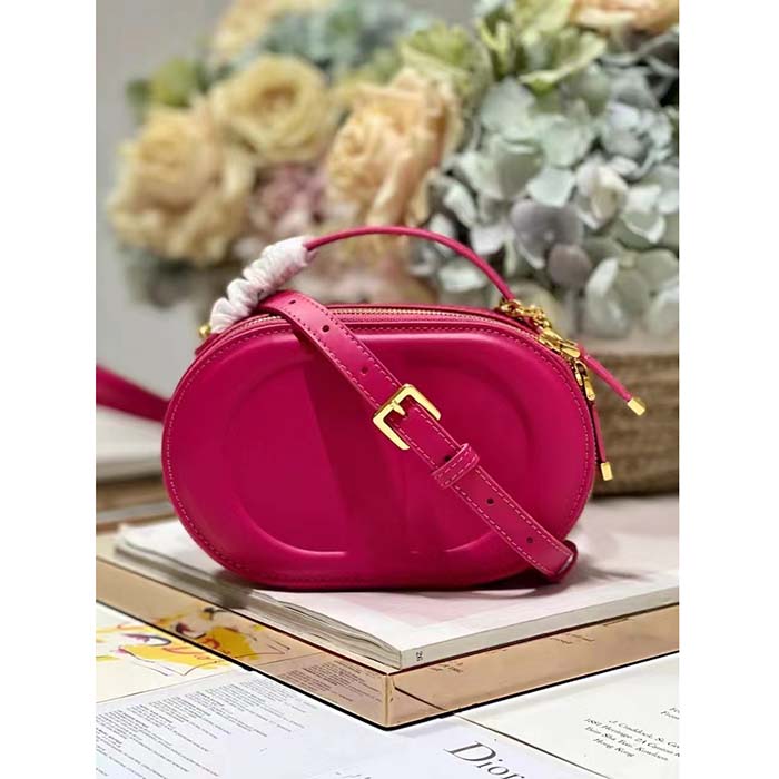 Dior Women CD Signature Oval Camera Bag Rani Pink Calfskin Embossed (8)