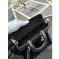 Dior Women CD Small Lady D-Joy Bag Black Cannage Cotton Micropearl Embroidery (8)