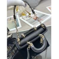 Dior Women CD Small Lady D-Joy Bag Black Cannage Cotton Micropearl Embroidery (8)