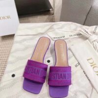 Dior Women Shoes Dway Heeled Slide Purple Embroidered Satin Cotton (3)