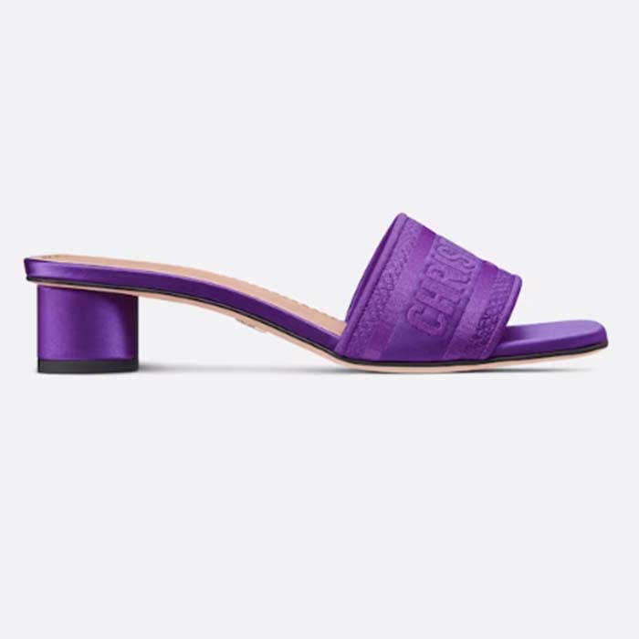 Dior Women Shoes Dway Heeled Slide Purple Embroidered Satin Cotton