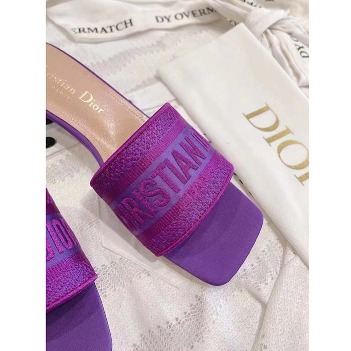 Dior Women Shoes Dway Heeled Slide Purple Embroidered Satin Cotton (4)
