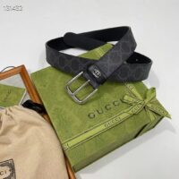 Gucci GG Unisex Belt Interlockig G Black GG Supreme Canvas Leather Square Buckle (2)