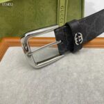 Gucci GG Unisex Belt Interlockig G Black GG Supreme Canvas Leather Square Buckle - Image 9